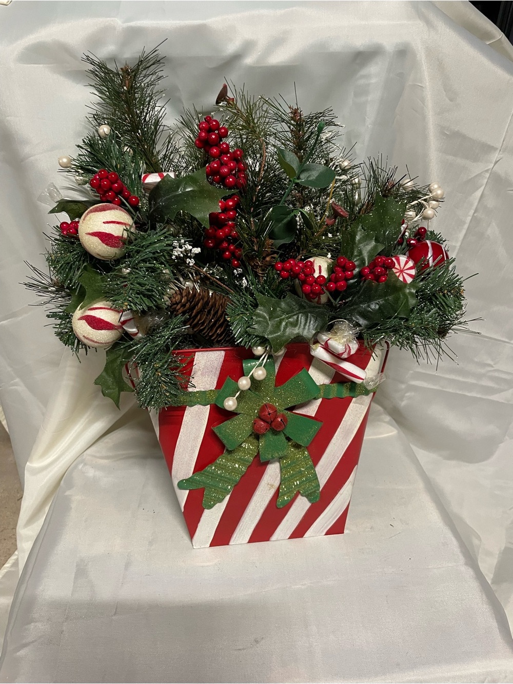 Holiday Red & Green Festive Floral Arrangement - Decorative Gift Box